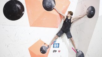 Mejdi Schalck en la Copa del Mundo de Búlder de Hachioji 2023 (Foto: Dimitris Tosidis/IFSC).