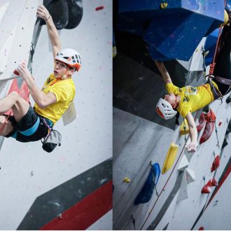 Guillermo Peinado e Iziar Martínez, Campeones de España de Dificultad 2022. Foto: Javi Pec / Indoorwall.