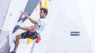 Javi Cano en la Copa de España de Escalada de Dificultad de Vilanova i la Geltrú 2023 (Foto: Javi Pec).