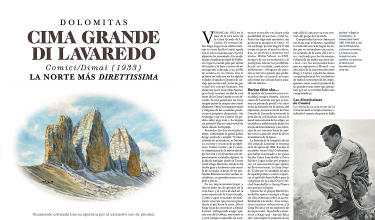 Cima Grande en la revista Desnivel nº 432 Especial 6 nortres de los Alpes