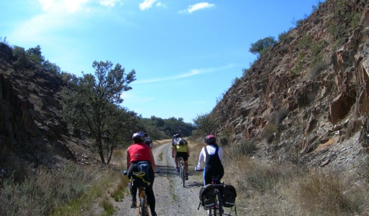 Cicloturistas en la Vía Verde de la Jara.  (Dioni Serrano)