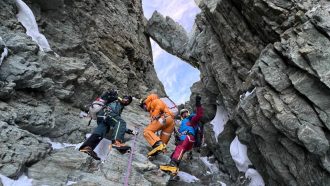 François Cazzanelli, Jerome Perruquet, Marco Farina y Stefano Stradelli en 'Una follia per Adriana' al Cervino (Foto: F. Cazzanelli).