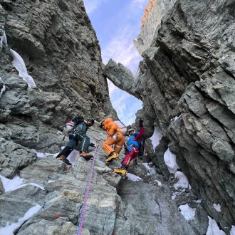 François Cazzanelli, Jerome Perruquet, Marco Farina y Stefano Stradelli en 'Una follia per Adriana' al Cervino (Foto: F. Cazzanelli).