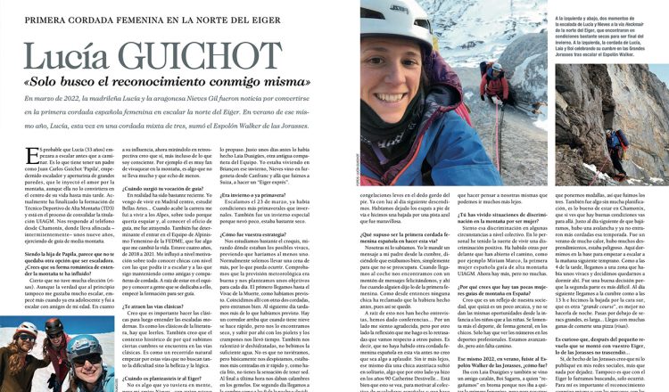 Lucia Guichot en la revista Desnivel nº 432 Especial 6 nortres de los Alpes