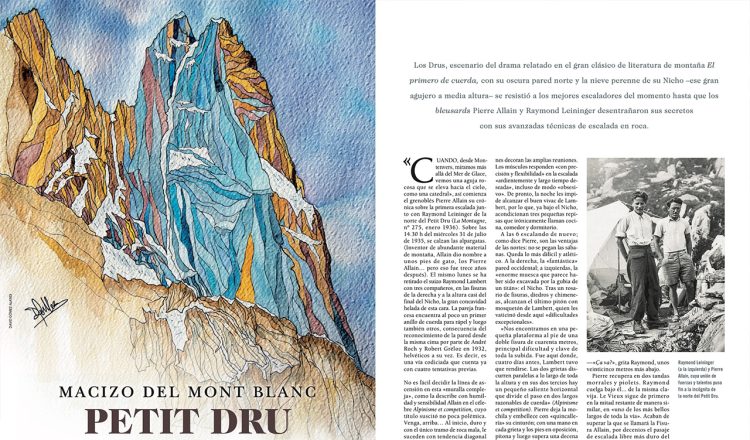 Petit Dru en la revista Desnivel nº 432 Especial 6 nortres de los Alpes