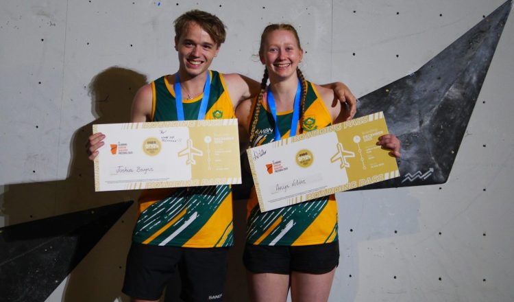 Joshua Bruyns y Aniya Holder en el clasificatorio preolímpico africano de Pretoria 2023 (Foto: IFSC).