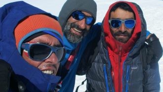 Oriol Baró, Martín Elías y Nicolás Tapia en el Cerro San Valentín (Foto: M.Elías/O.Baró/N.Tapia).