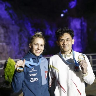 Aleksandra Miroslaw y Veddriq Leonardo, campeones y récords del mundo en la Copa del Mundo de Velocidad de Seúl 2023 (Foto: Dimitris Tosidis/IFSC).